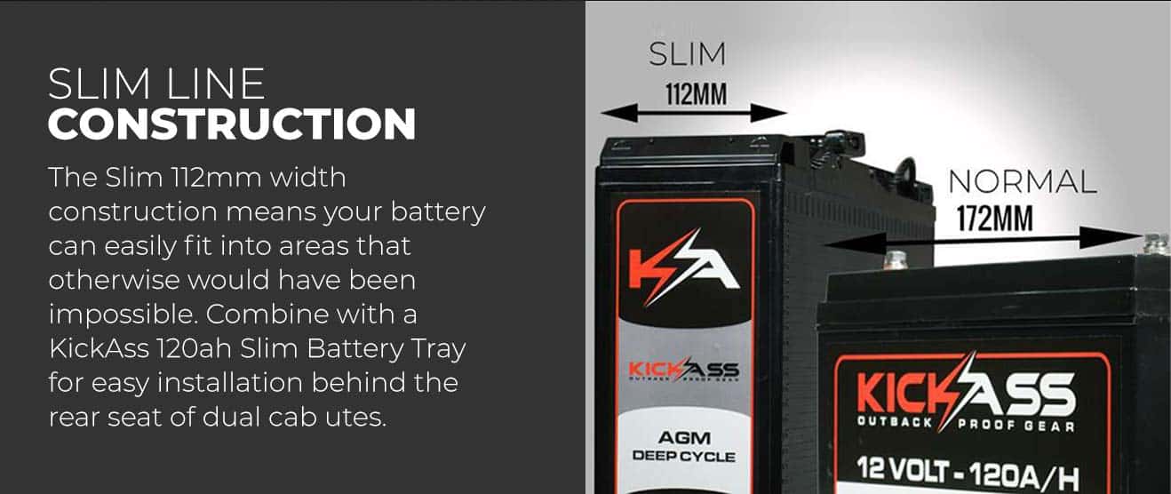 KATRAYMT120DCDC - KICKASS 12V 120AH Slimline AGM Battery with 25A DC-DC, Tray, Panel & Wiring Kit