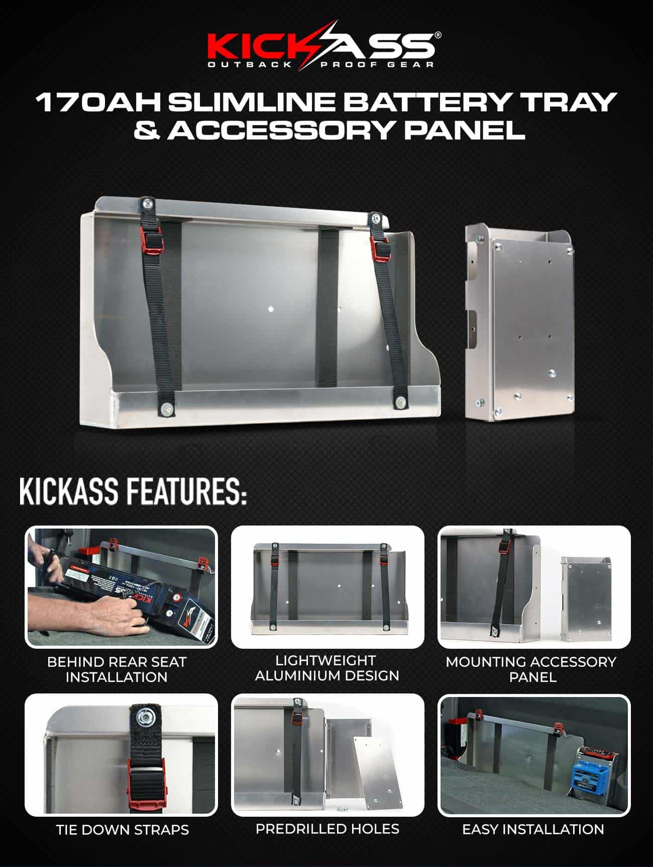 KICKASS 170Ah Slimline Battery Tray & Accessory Panel