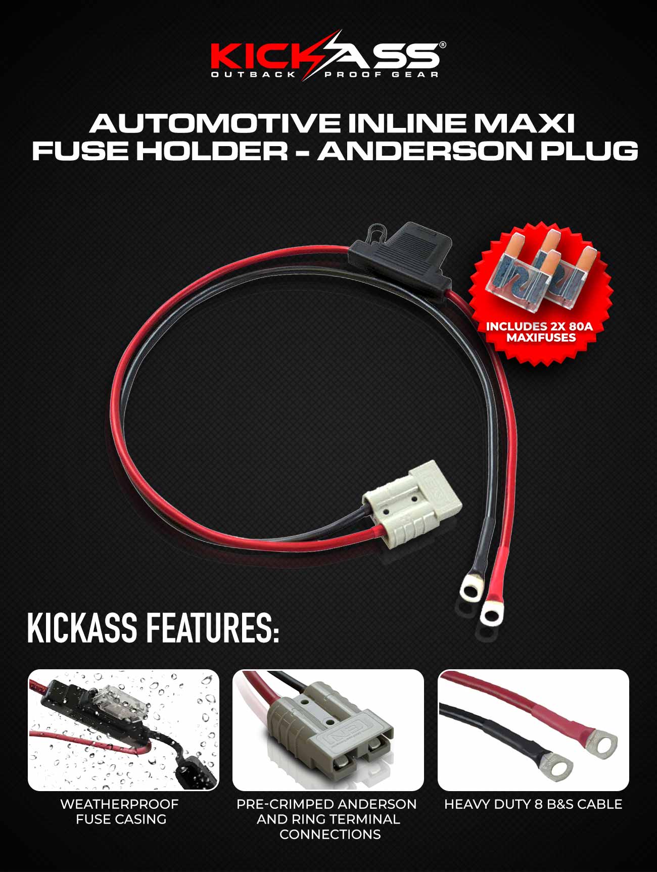KAMAXIFHAND - KICKASS Automotive Inline MAXI Fuse Holder - Anderson Plug