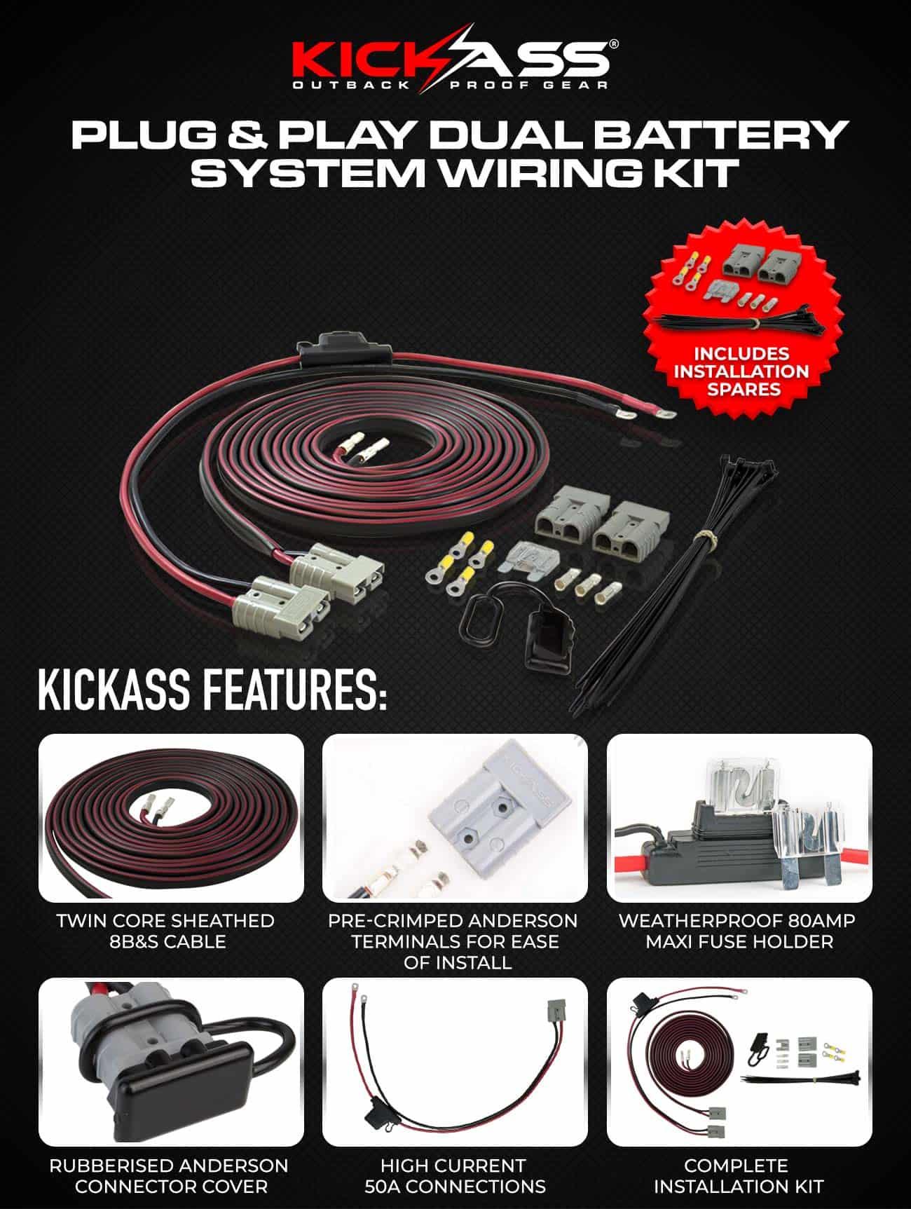 KADBWK8MMPP - KICKASS Plug & Play Dual Battery System Wiring Kit