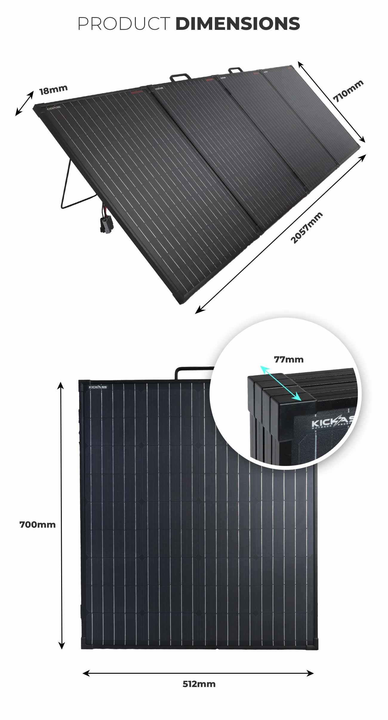 KICKASS 12V 200W Super Thin Portable Solar Panel - Product dimensions