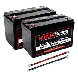 KICKASS 12V 120AH Deep Cycle AGM Battery Twin Pack with Linking Cables