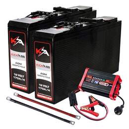 KICKASS 12V 170AH Deep Cycle AGM Battery Twin Pack With 20Amp Charger & Cables
