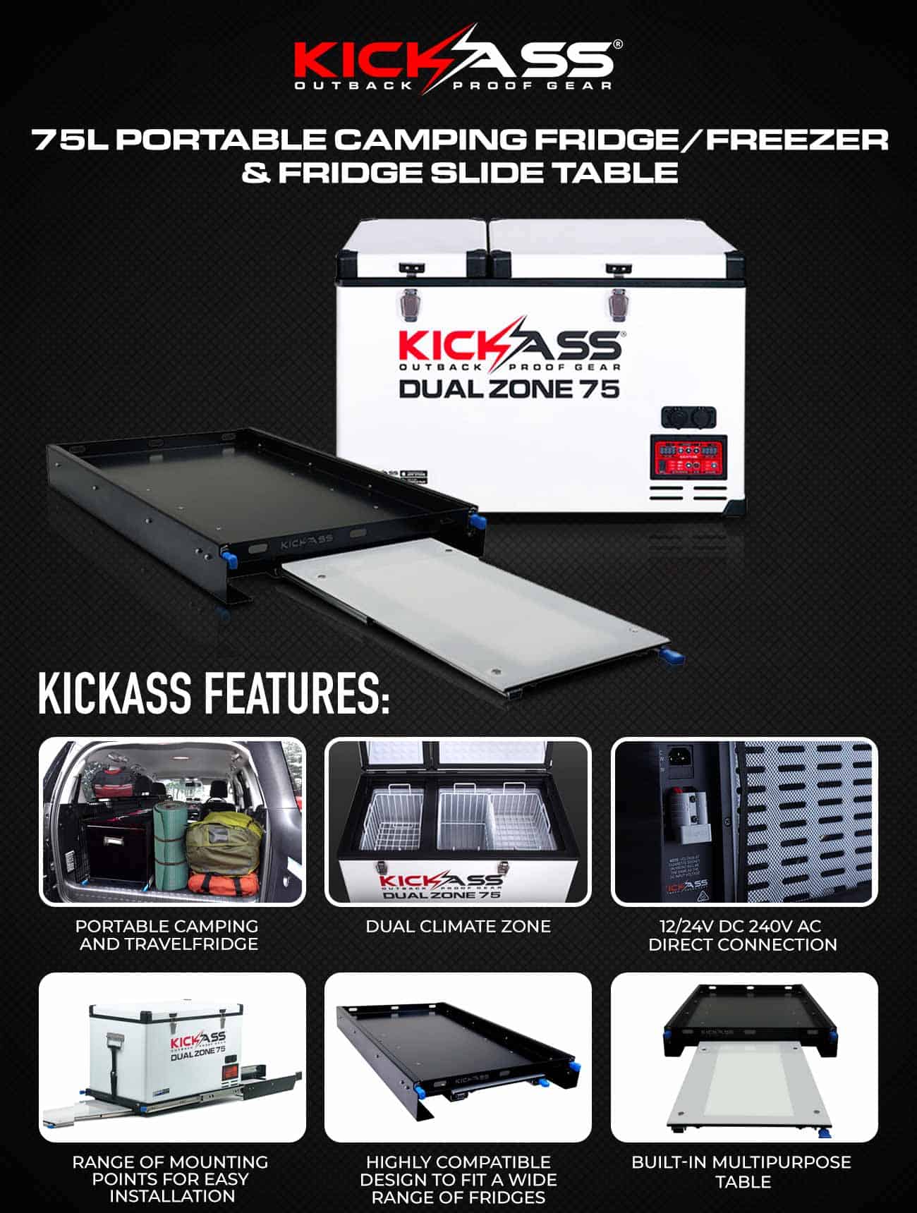 75L Portable Camping Fridge Freezer & Premium Fridge Slide Table Combo