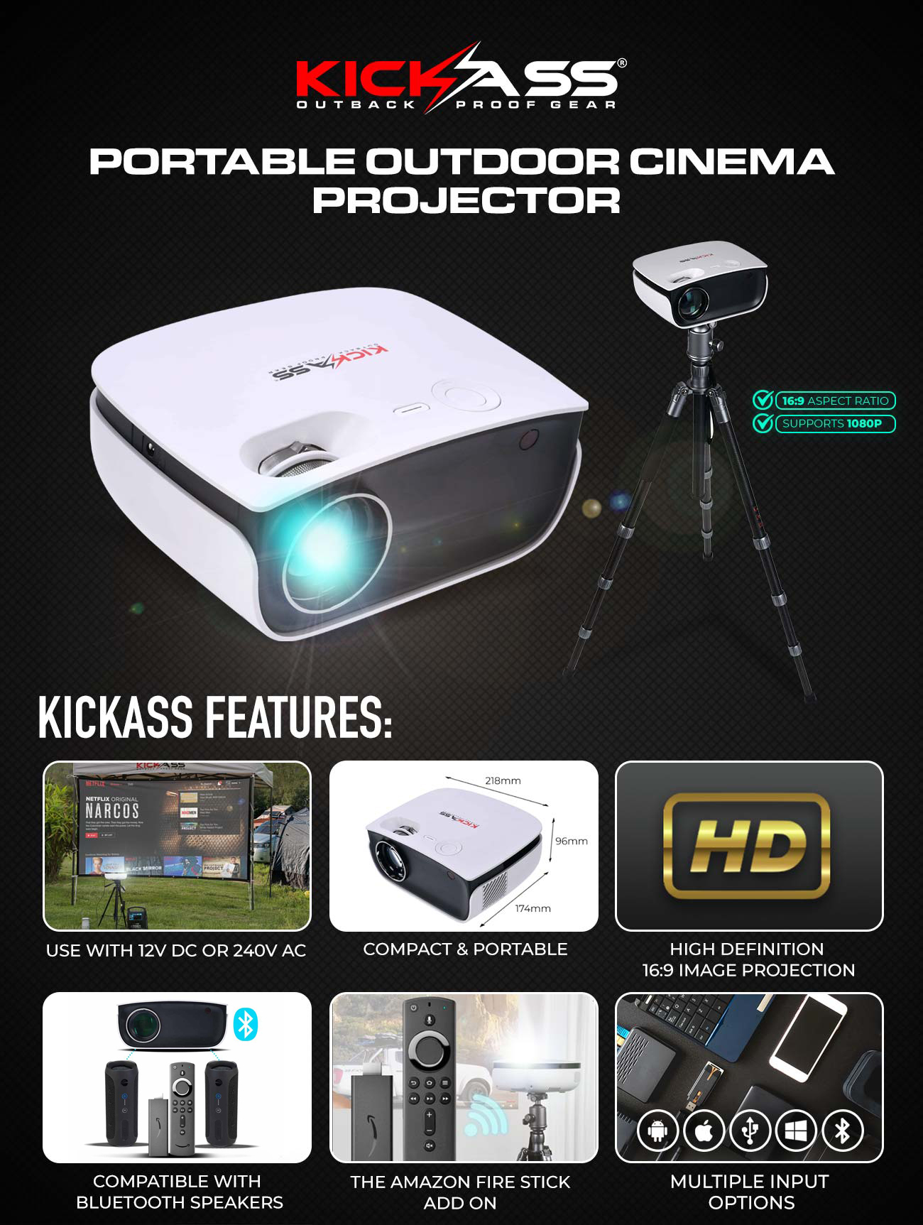 12V Portable Outdoor Cinema Projector