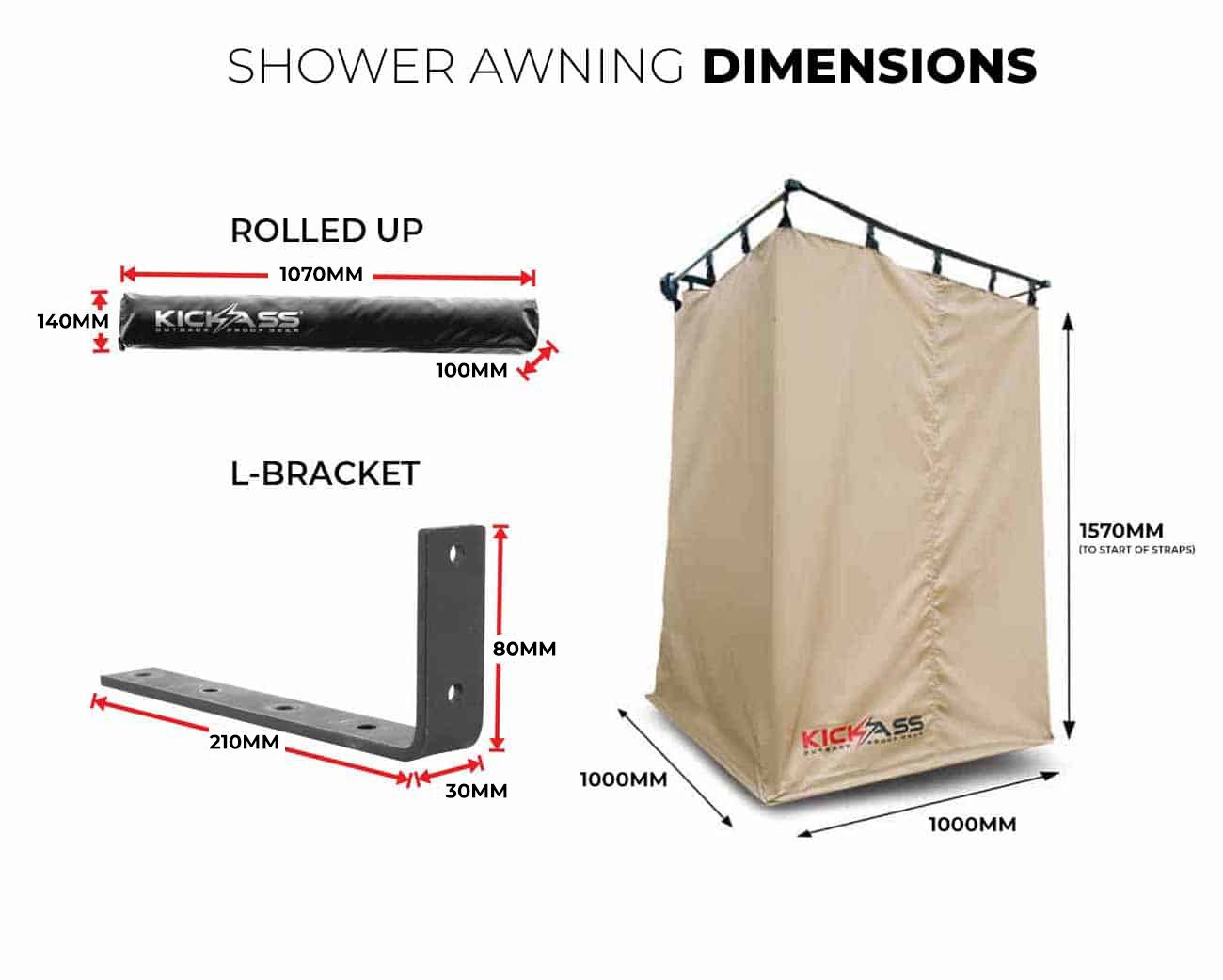 Shower awning dimensions