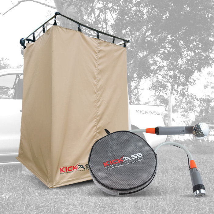KickAss Fold Out Shower Tent & Change Room with Rechargeable Portable Lithium Shower