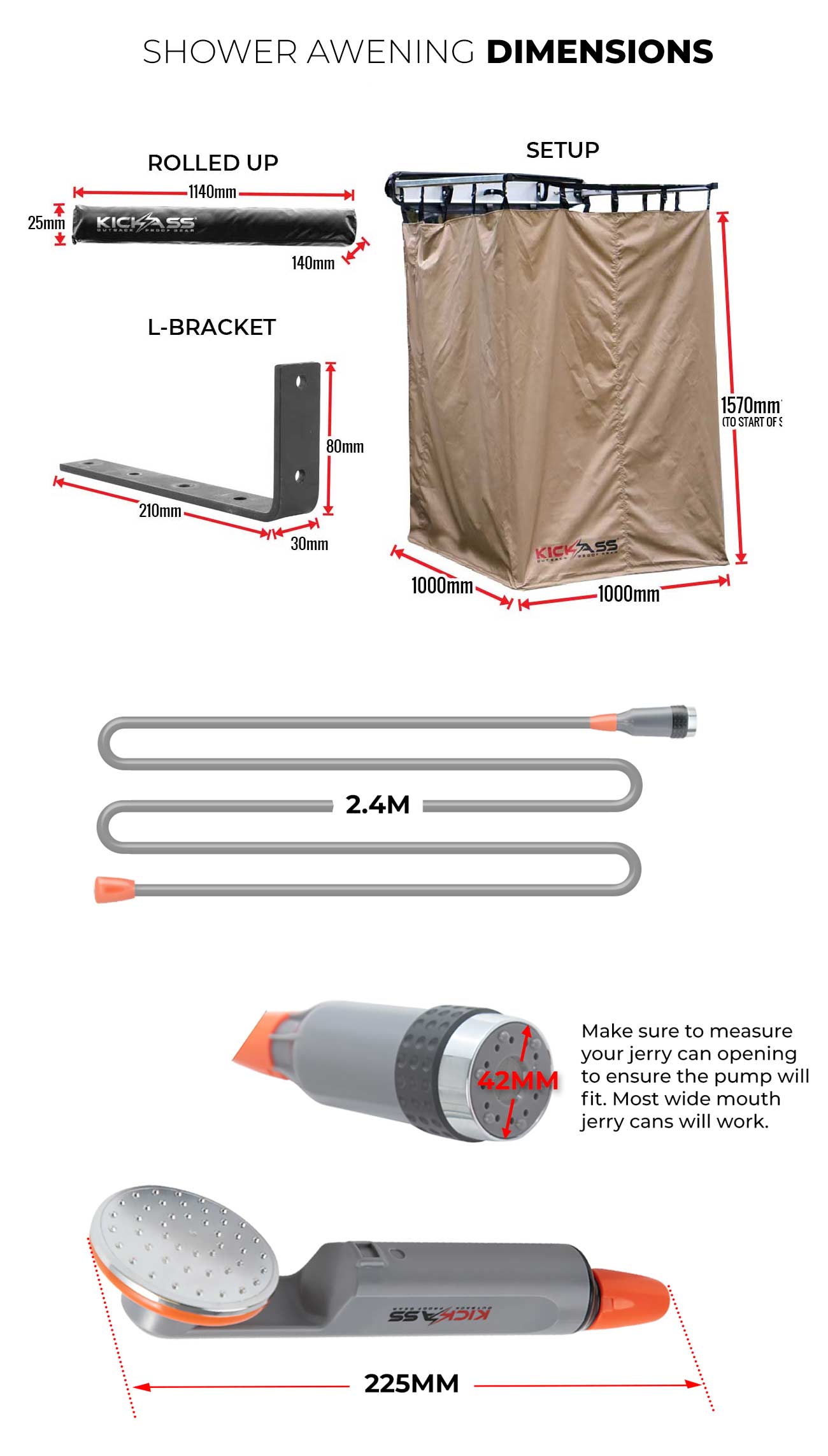 KASTENT-AWNRCG - KICKASS Fold Out Shower Tent & Change Room with Rechargeable Portable Lithium Shower