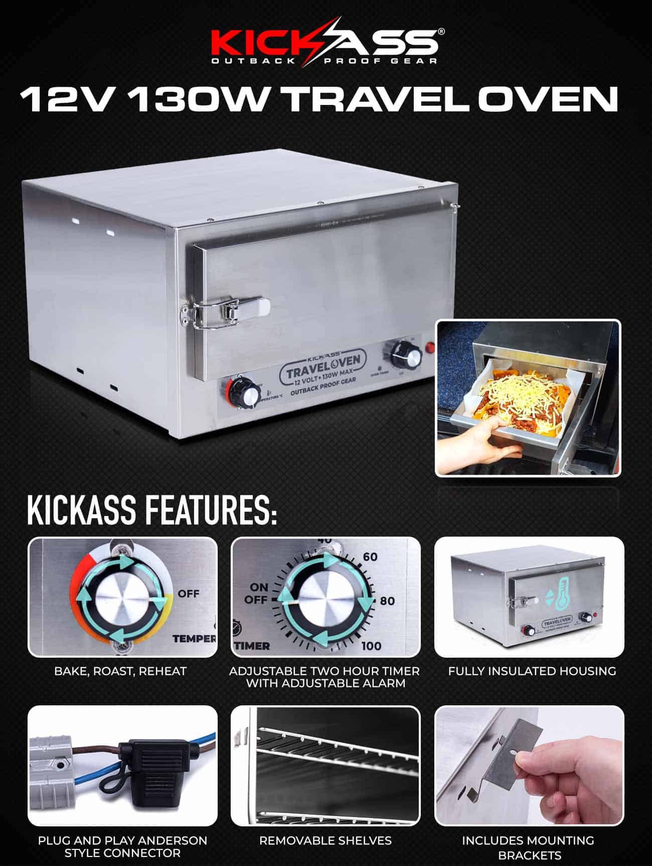 KickAss 12V 130W Portable Travel Oven