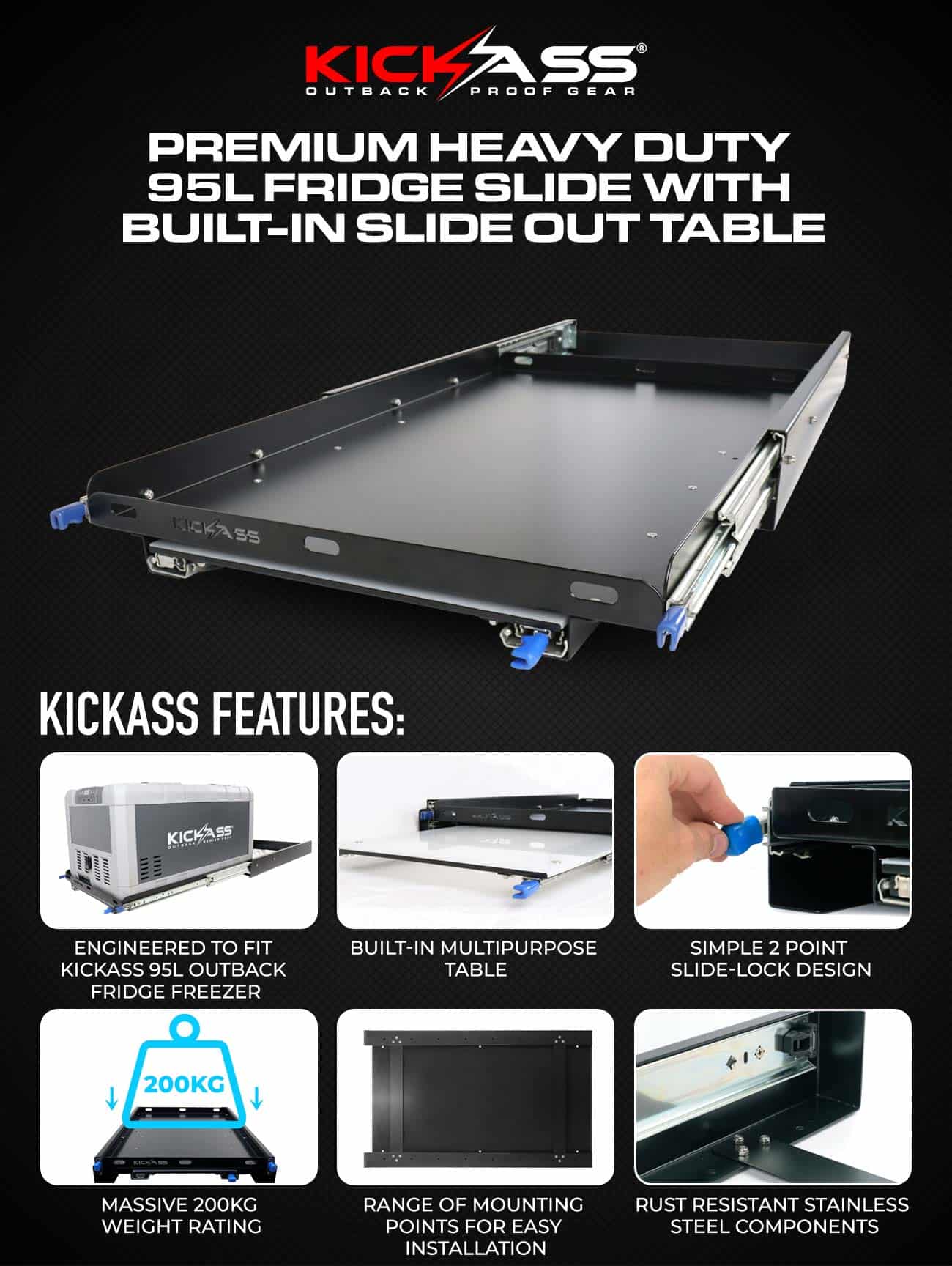 Premium 95L Fridge Slide - Built In Slide-out Table